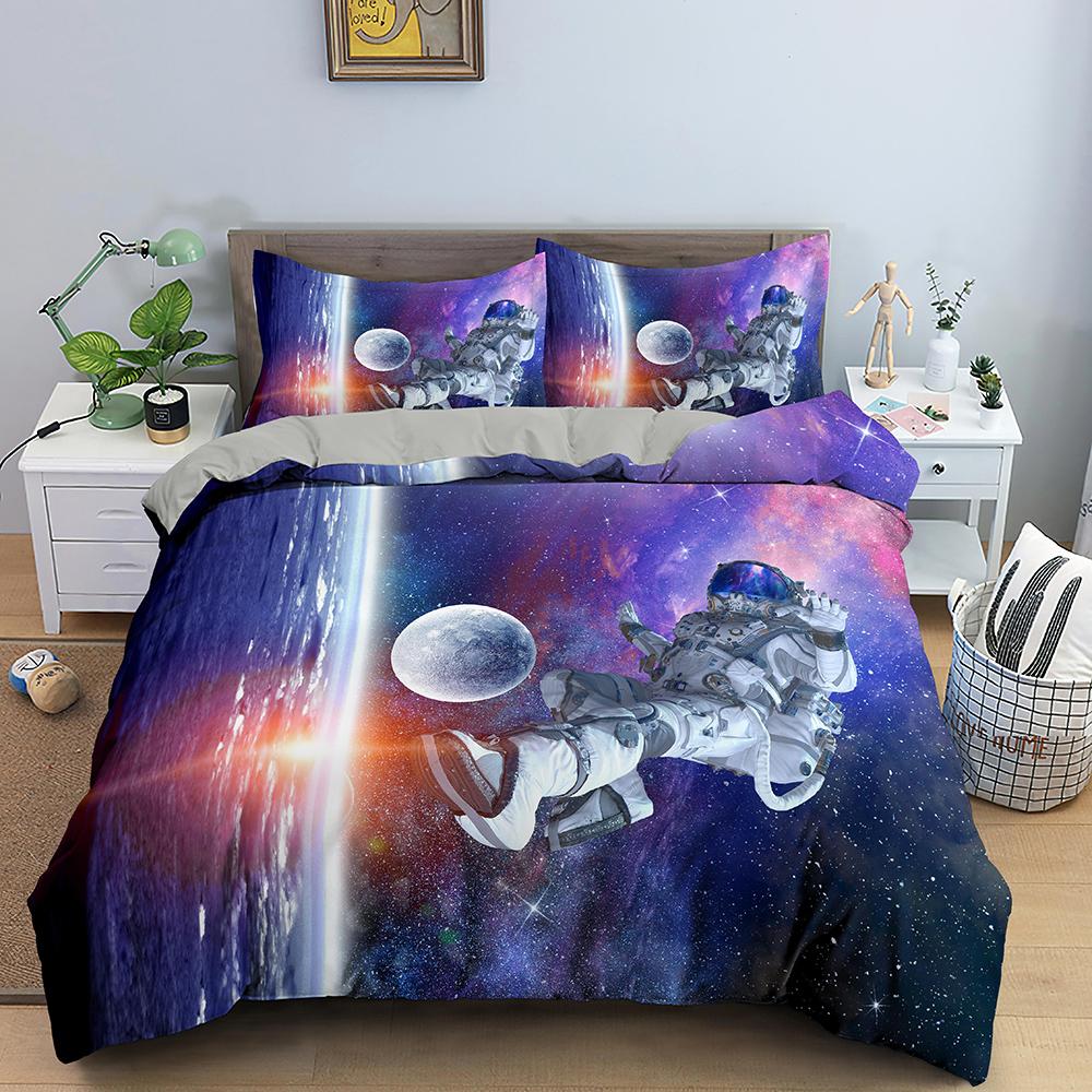 Astronaut Duvet Cover Set Spaceman Pattern Bedding Set For Boys Girl Microfiber Bedclothes Twin King Size 2/3pcs Comforter Cover