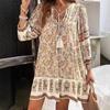 Women's Summer Bohemian Printed Dress Casual V Neck Short Dress Loose Elegant Holiday Dresses