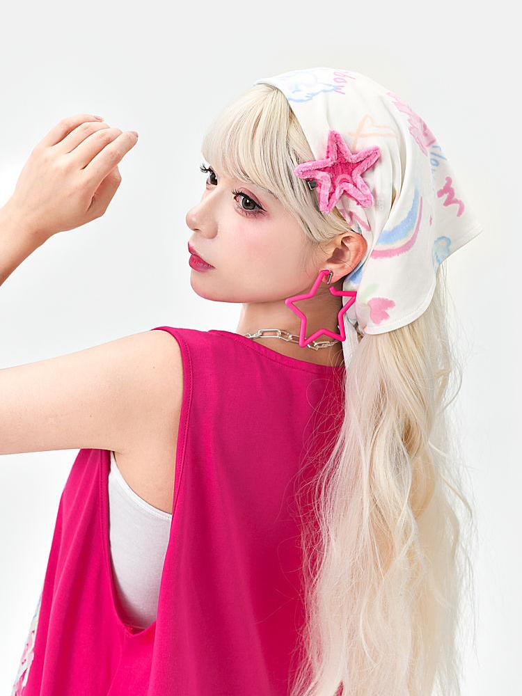 Rainbow Headscarf Dopamine Girls Wear Scarf Aesthetic Accessories Triangular Headscarf Graffiti Printed Scarves Sweet Cool Scarf