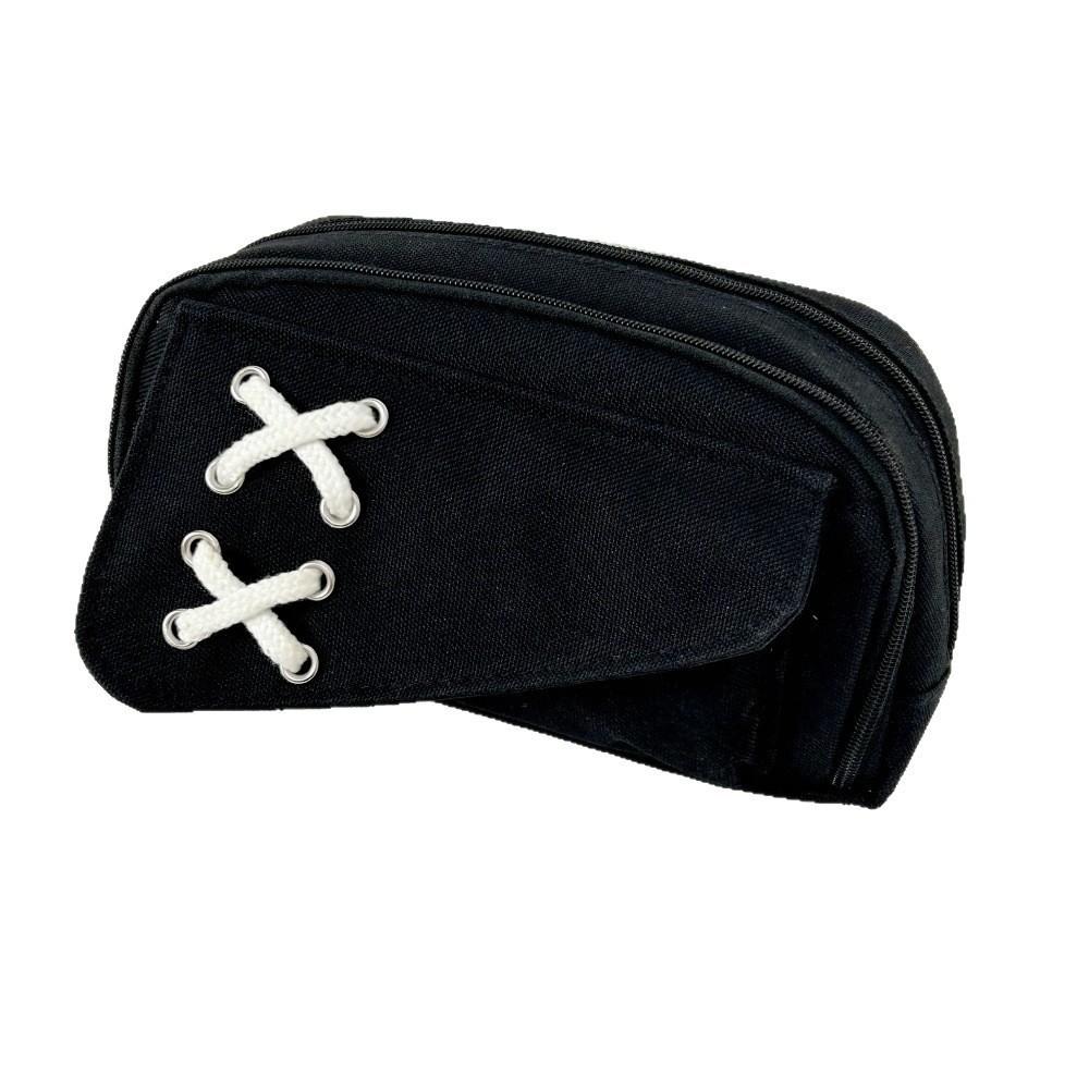 Solid Black Pen Bag Canvas Stationery Bag Portable Pencil Case School Supplies