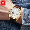 Men's Trendy and Fashionable Three Eye Six Needle 24-hour Moon Phase Dial Light Luxury Wristwatch Waterproof Luminous Quartz Watch