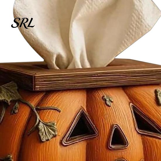 Seasonal Kitchen Counter Accessory Halloween Pumpkin Tissue Box, Resin Decorative Facial Dispenser, Container Creative Paper Towel Holder for