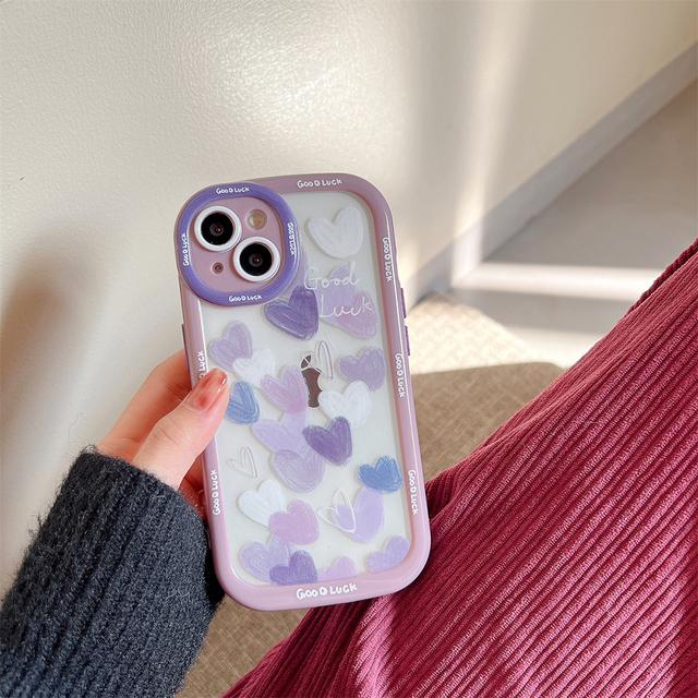 Милый противоударный бампер с фиолетовым сердцем и прозрачным чехлом для телефона Iphone 14 13 12 11 Pro Max, мягкий силиконовый прозрачный чехол на заднюю панель