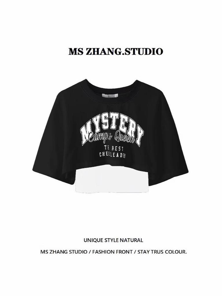 American Retro Letter Print Two-Piece Set: Short Sleeve T-shirt & Hot Girl Jazz Top for Women