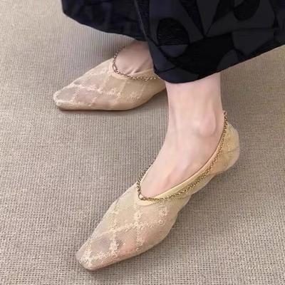 Мода 2025 Новые Летние Сетчатые Дышащие Сексуальные Кружевные Туфли Женственный Темперамент Дизайн Цепочки Вышитые Туфли с Низким Вырезом Zapatillas De Deporte