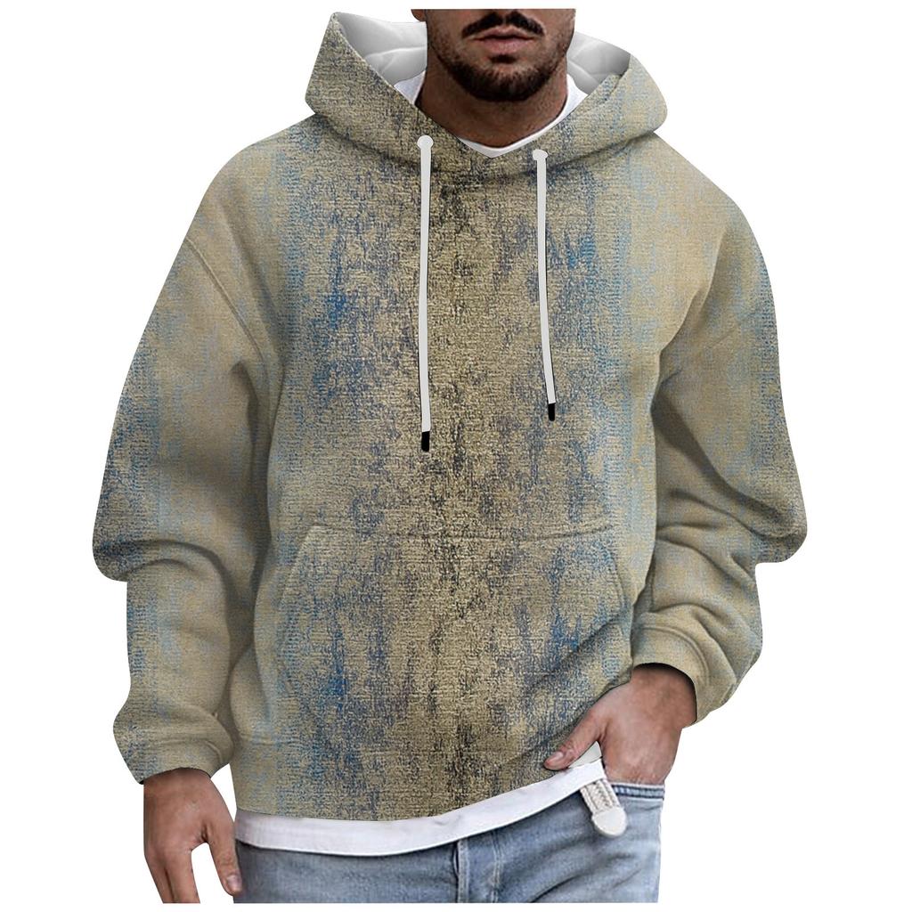 Men's Print Plush Warm Coat Fleece Sweater Casual Coat Pocket Sweater Autumn Winter Coat