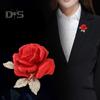 Alloy Brooch Pin Rose Flower Shape Shiny Rhinestones Inlaid Exquisite Collar Badge Collar Coat Accessory