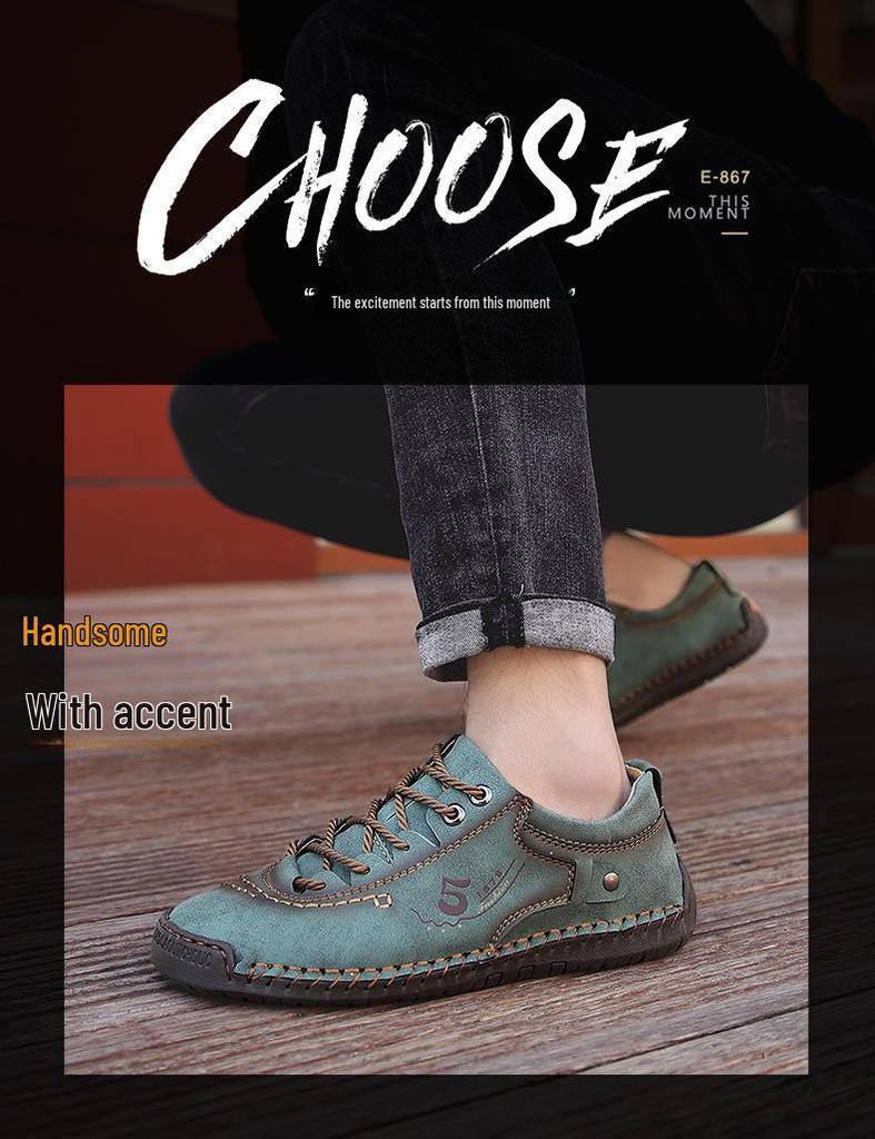 Мужские кожаные деловые туфли большого размера в британском стиле на осень, сшитые вручную для дополнительного комфорта в повседневной или официальной обстановке.