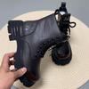Women's Black Height-Increasing Thick-Soled Martin Boots - 2025 Autumn/Winter British Style, Plus Velvet, Street-Style Short Boots