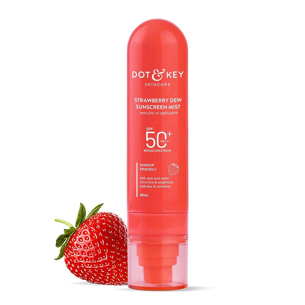 Dot & Key Strawberry Niacinamide Sunscreen Mist SPF 50+ PA+++ Lightweight Makeup Friendly Hydrating Spray 80 ml