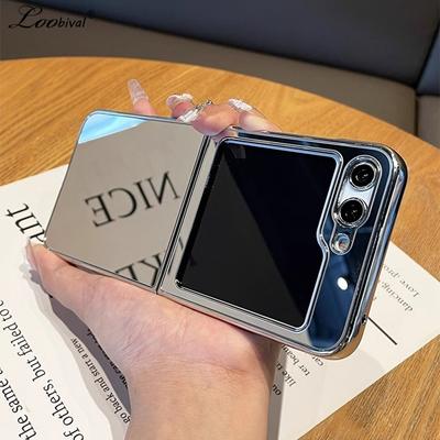 Зеркальный кейс с покрытием для макияжа для Samsung Galaxy Z Flip 6 5 4 3 Серебристый Ультратонкий Ударопрочный Чехол для Samsung ZFlip flip6