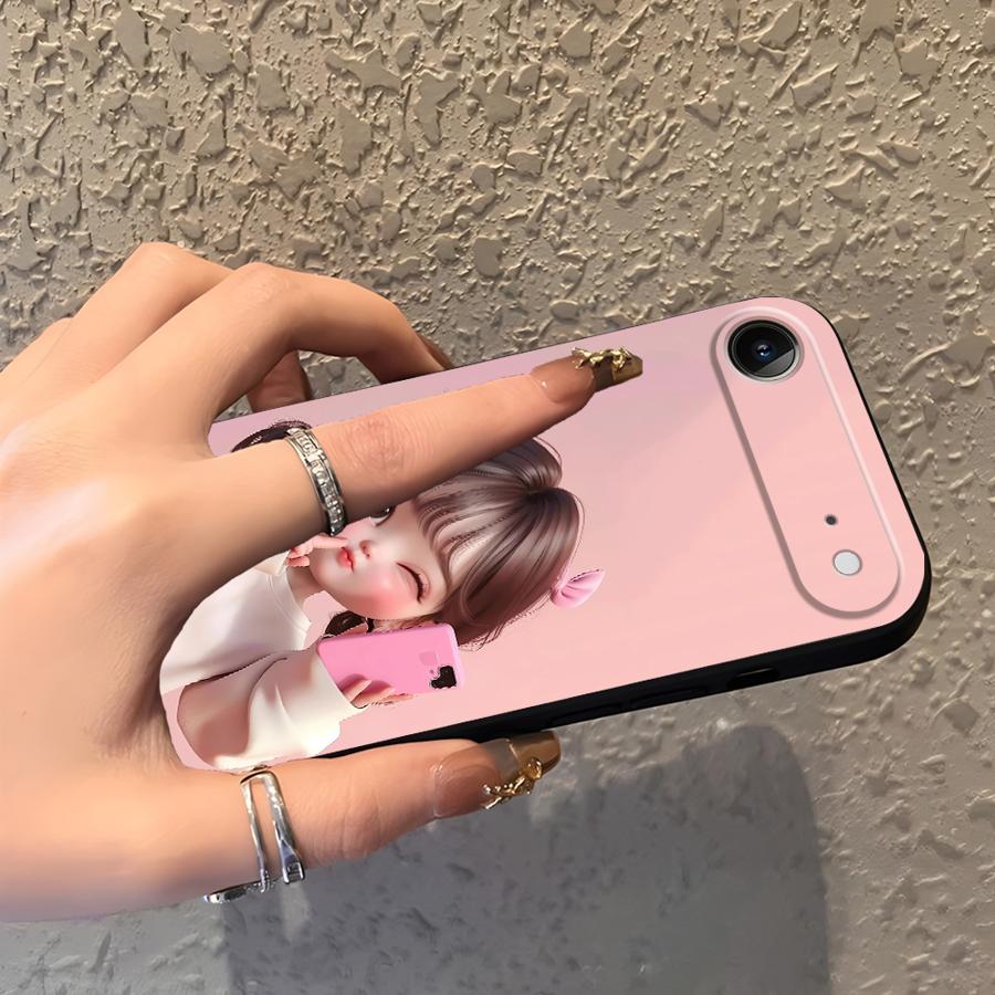 Мультяшный милый чехол для девочки для iPhone 7 8 15 16 14 Plus Air XS Max XR 13 12 11 17 Pro Max Черный мягкий чехол для телефона