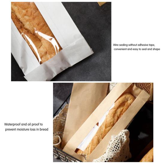 50 шт. сумка для багета с прозрачным окном, сумка для домашнего хлеба, длинная сумка для хранения французского хлеба, маслостойкая упаковочная сумка из крафт-бумаги, принадлежности для выпечки