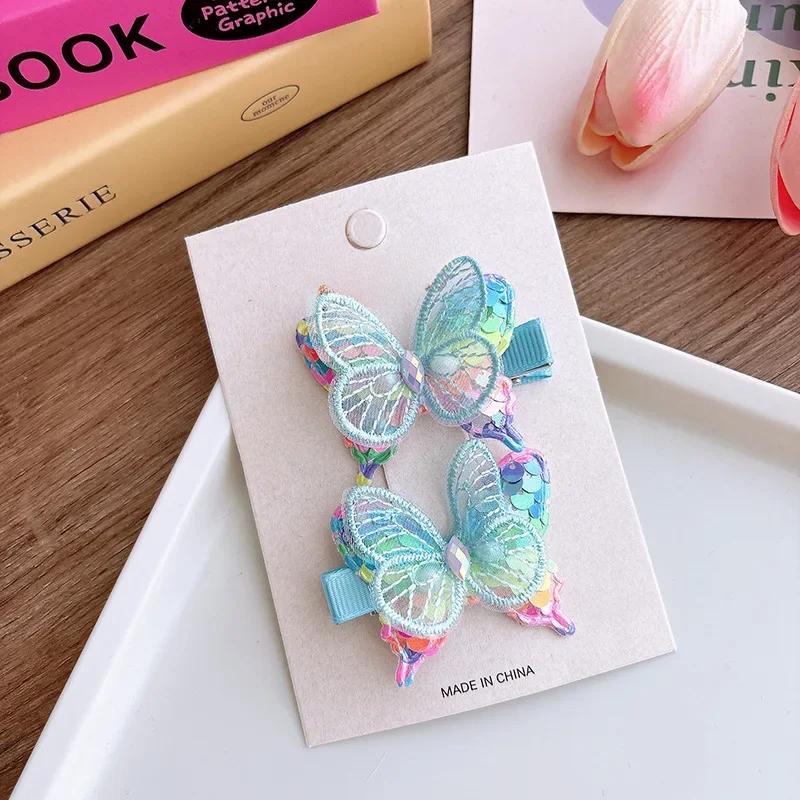 2 шт./комплект, симпатичная заколка для волос в виде бабочки с пайетками для девочек, милая мультяшная заколка-бабочка для волос, заколка для волос, головной убор для маленькой девочки