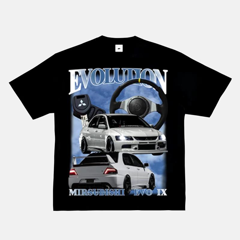 2024 RWB Car Black and White Short Sleeve JDM Car Culture T-shirt Hip Hop American Small Neckline Hiphop Top Vintage