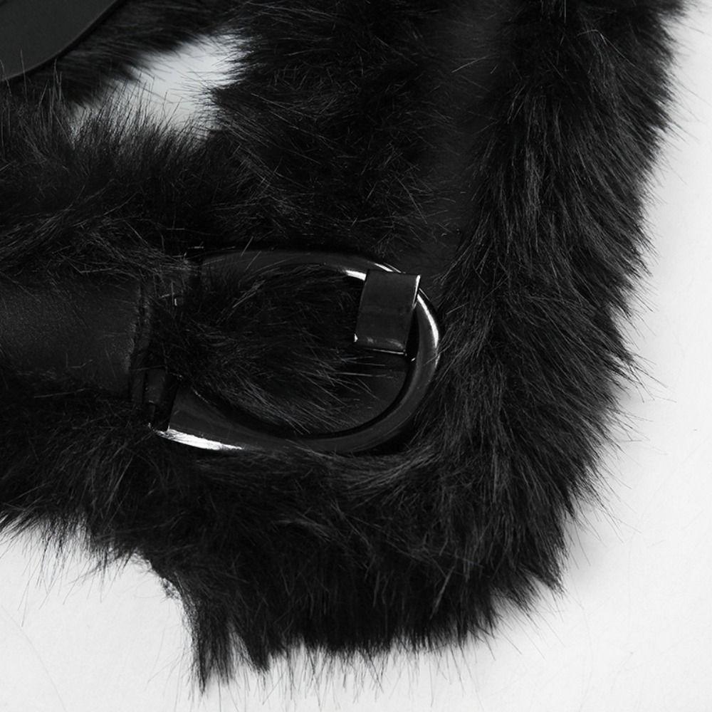 PU Leather Plush Belt Spicy Girl Y2K Waistband Personality Leather Fur Belt  Dress Decoration