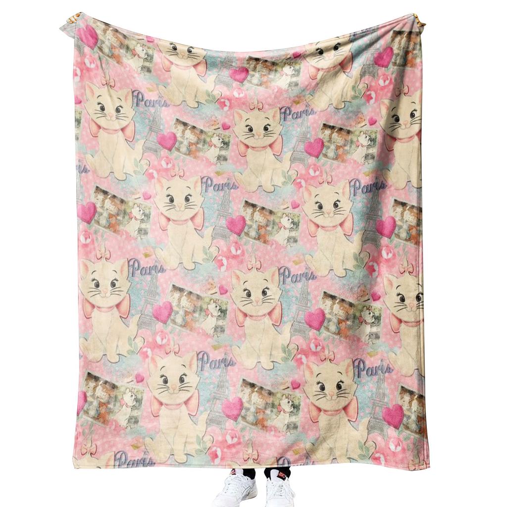 New Customized Personalized Printed Cartoon Marie cat 300gsm Woven Super Soft Fleece Blankets with logo