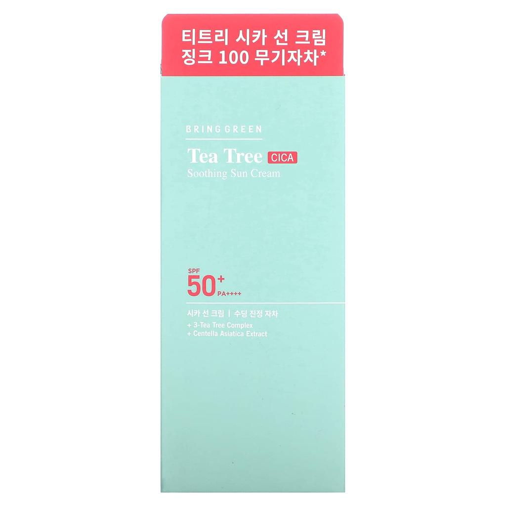 BRINGGREEN Успокаивающий солнцезащитный крем Tea Tree Cica, SPF 50+ PA++++, 1,69 жидких унций (50 мл)