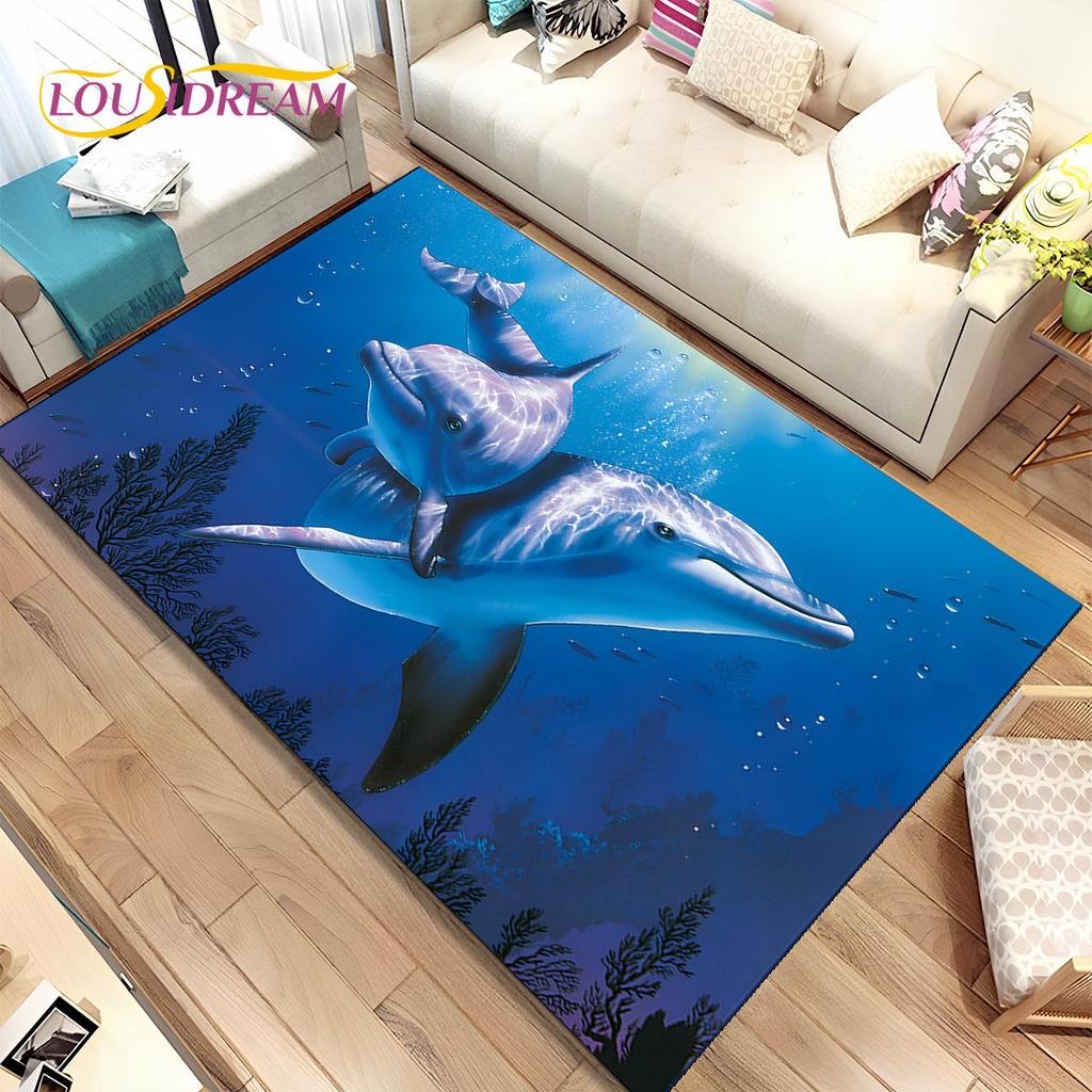 3D коврик для морского дна, подводный мир, дельфин, черепаха, коврик для гостиной, спальни, дивана, коврик, детский нескользящий напольный коврик
