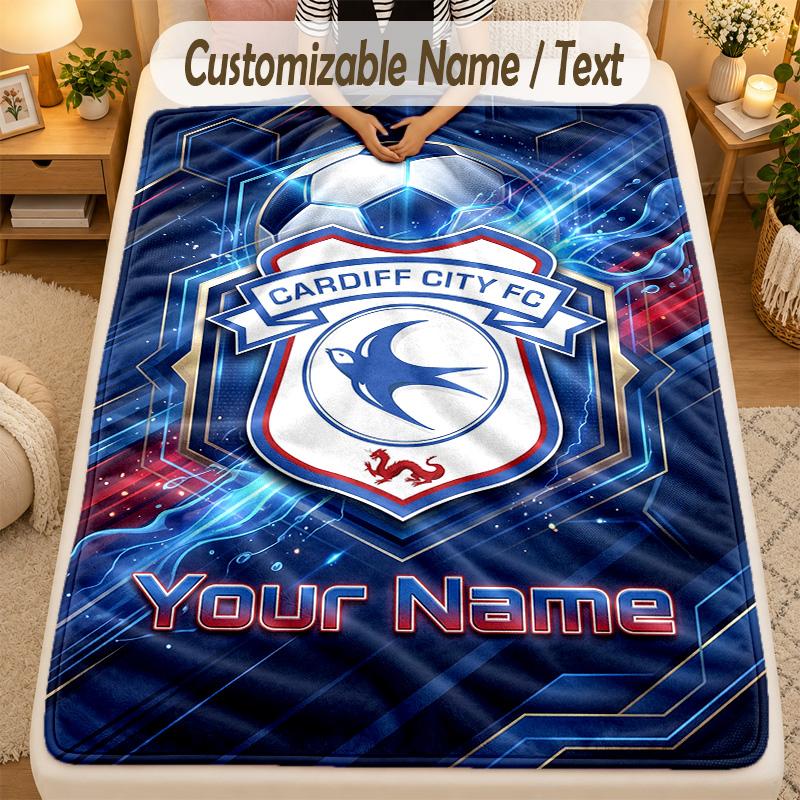Flannel BlanketCardiff City Custom Name Text Personalized Soft Warm Throw Blanket Home Decor Gift