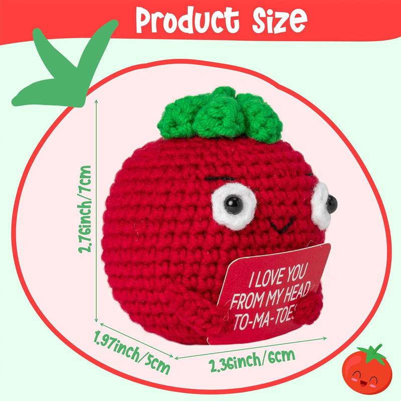 1/3Pcs Tomato Handmade Frend's Gifts Funny Doll With Card Knitted Crochet Room Decoration Positive Energy