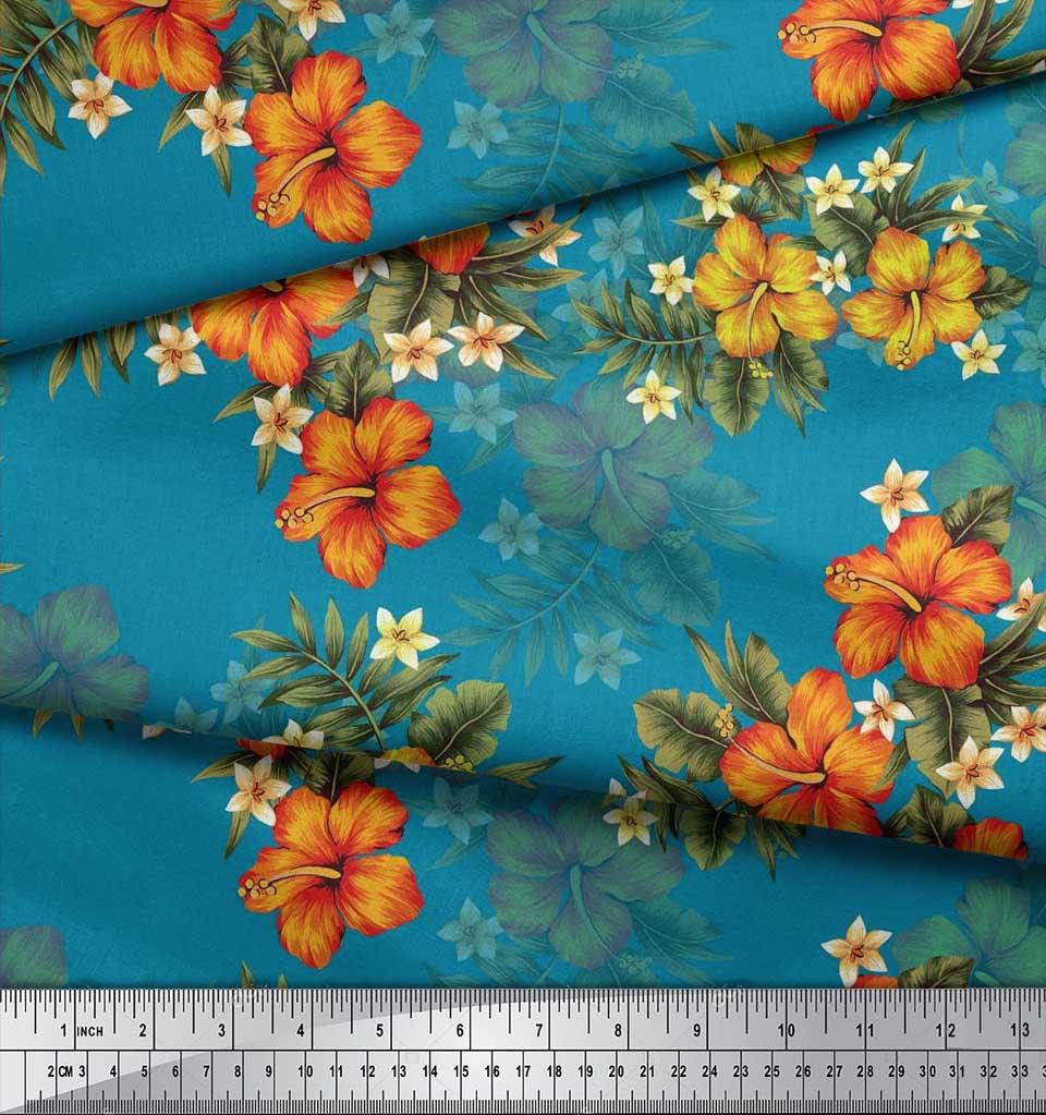 Soimoi Японская креп-сатиновая ткань с цветочным принтом и листьями, тропическая ткань, принты по метрам, 42 дюйма