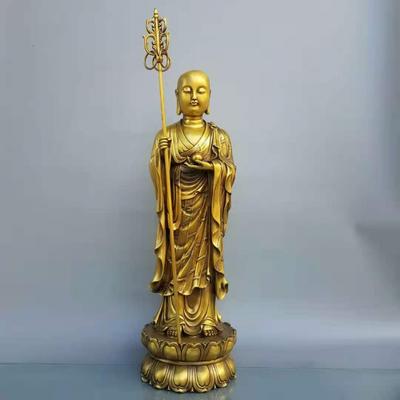 Чистый Буддийский Орнамент Латунь Гора Цзюхуа Bodhisattva Ksitigarbha Медная Статуэтка Для Дома Гостиной Кабинета