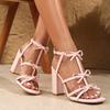 Модные босоножки на высоком каблуке Женские туфли на каблуке с квадратным носком Бант Женские 2025 Большой размер 41 Sandalias De Mujer Летняя женская обувь