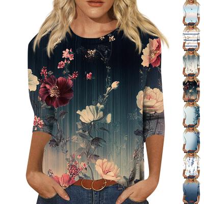 Женская мода свободный повседневный топ с семью рукавами и круглым вырезом