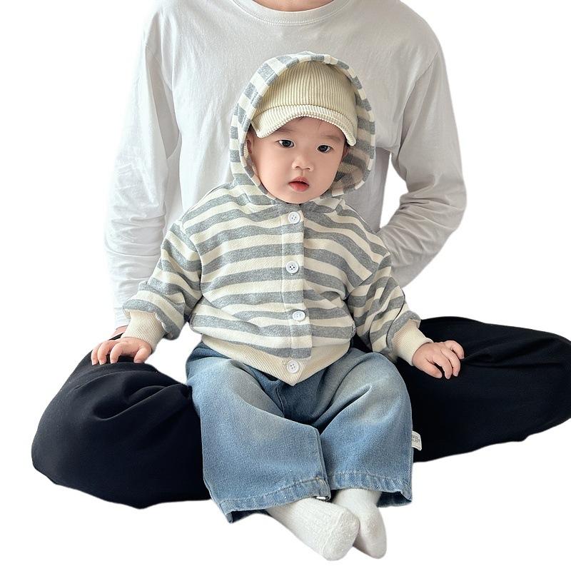 Baby Spring And Autumn New Clothes Boys Striped Hooded Cardigan Baby Coat Tide