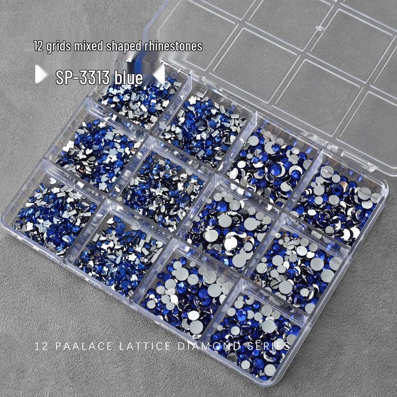 Nail Art Irregular Resin & Colored Rhinestones Set - Flatback, 12 Grids of Mixed Clear Diamonds