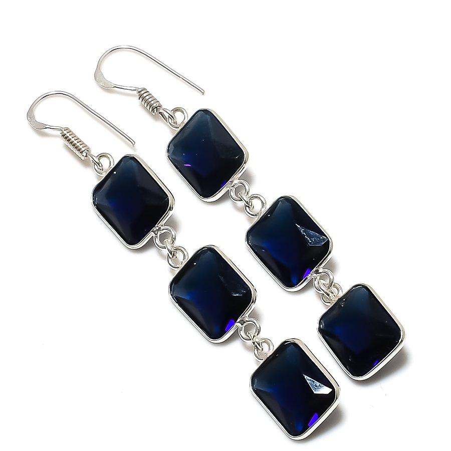 Серьги ручной работы из стерлингового серебра 925 пробы с топазом London Blue Topaz 2,84 дюйма z6z14