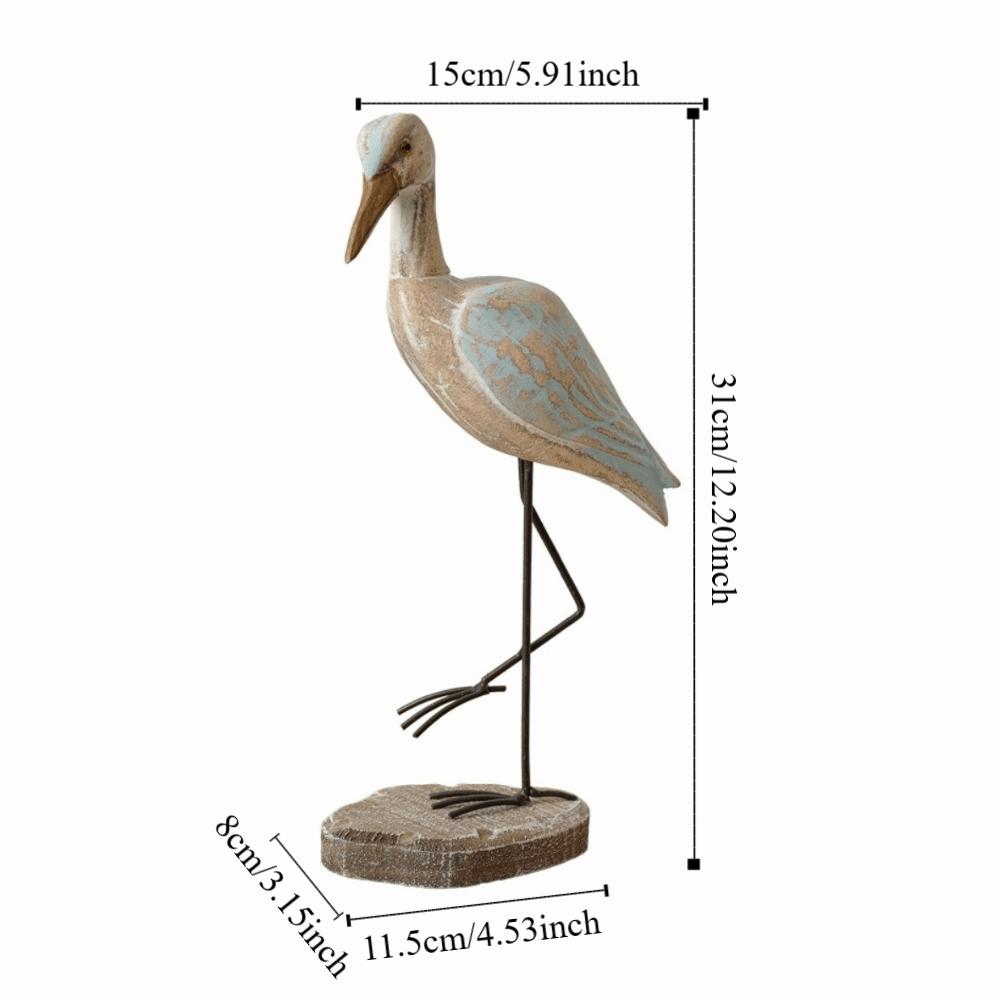 Handcrafted Long-legged Bird Ornament Vintage Wooden Carving Statue  Table Centerpiece