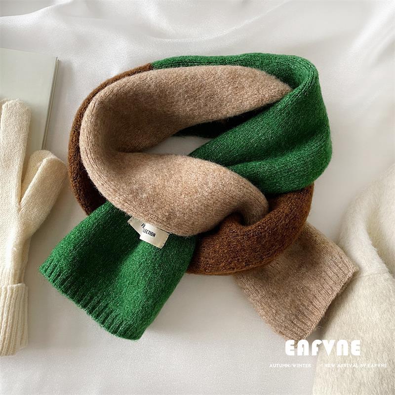 Contrast Color Korean Scarf: Cute & Cozy Knit for Women, Autumn/Winter Neck Warmer, Easy To Match for Students