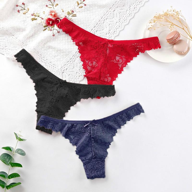 Lace Panties Women Seamless Briefs Soft Lingerie Low-rise Hollow Underwear Tempting Thongs Female Underpants EMA