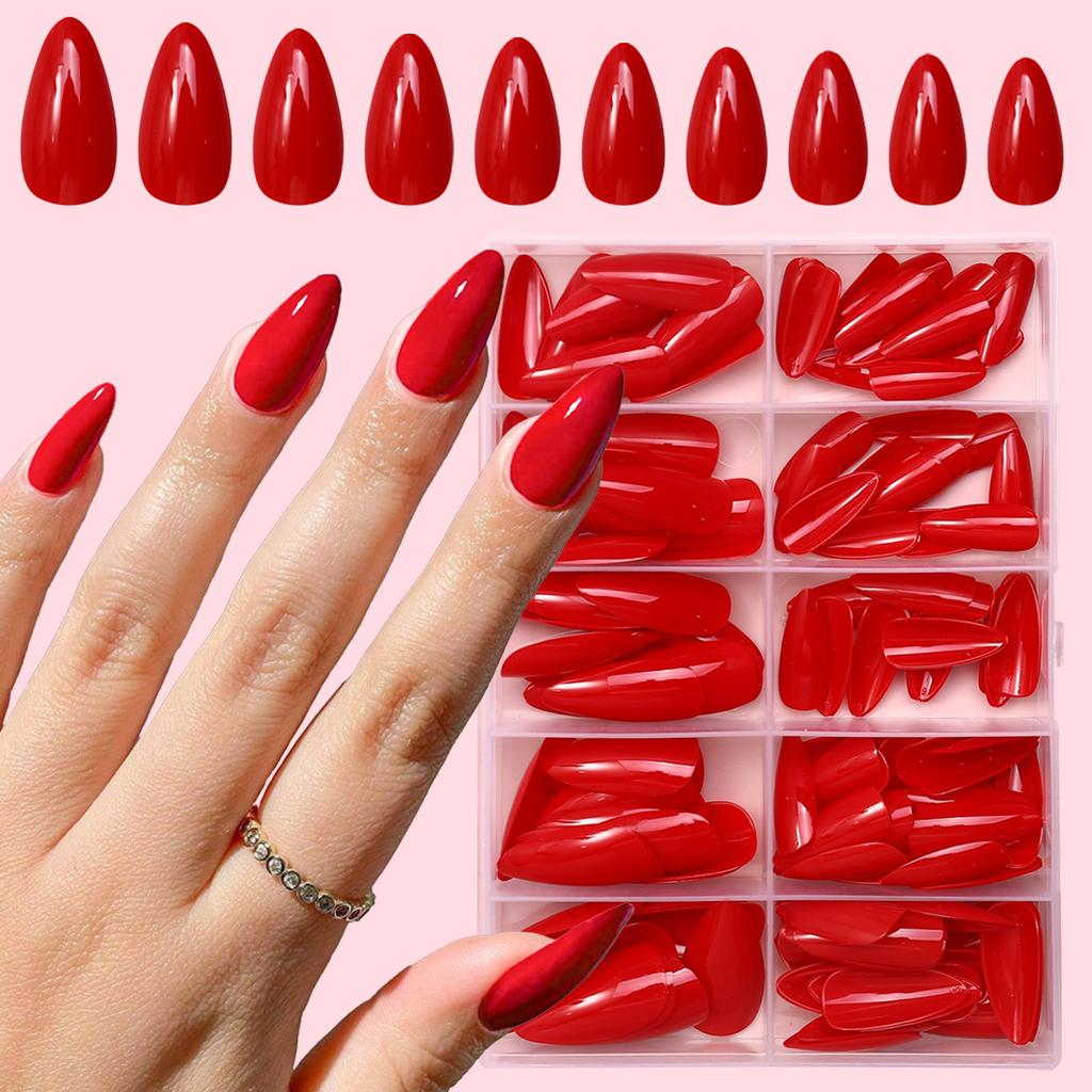 120 Pieces Of Solid Color Nail Art Fake Nails Almond Shiny Surface Wearable Removable Fake Nail Patches
