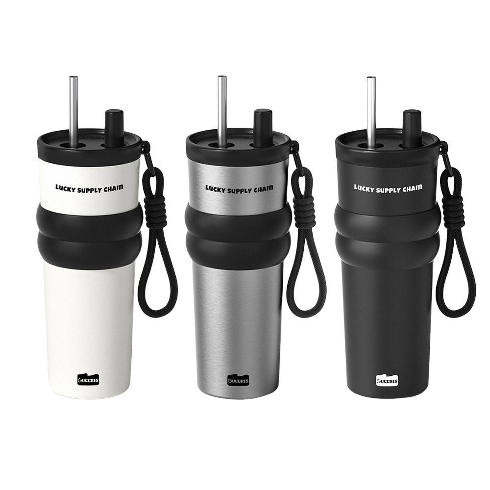 Large Capacity Vacuum Insulated Bottle 700ML Straw Cup Durable Water Bottle