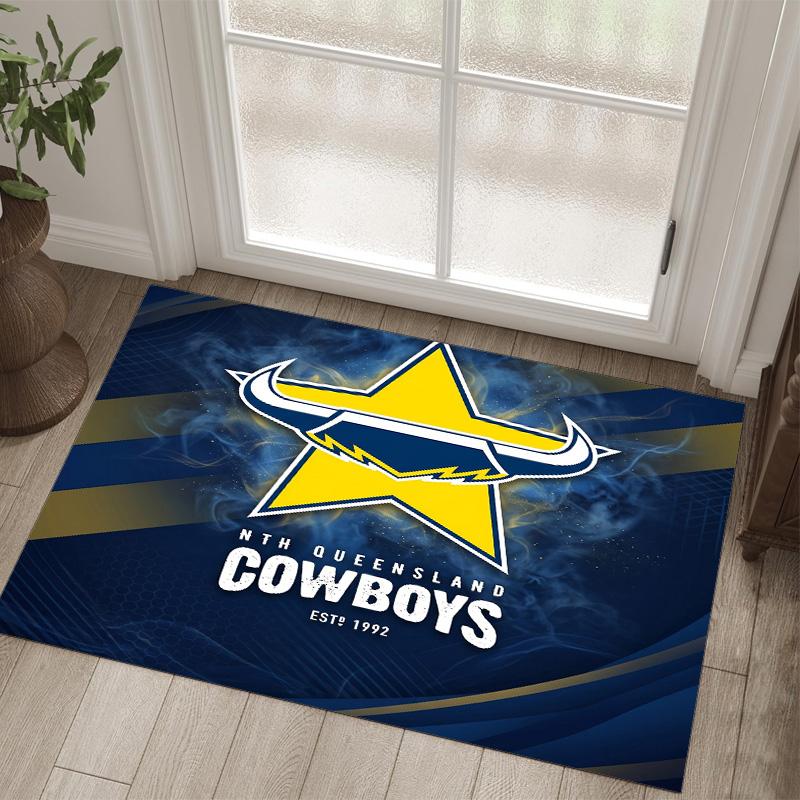 North Queensland Cowboys Design Crystal Velvet Carpet Cozy Non?Slip Printed Rug For Bedroom Living Room Entrance