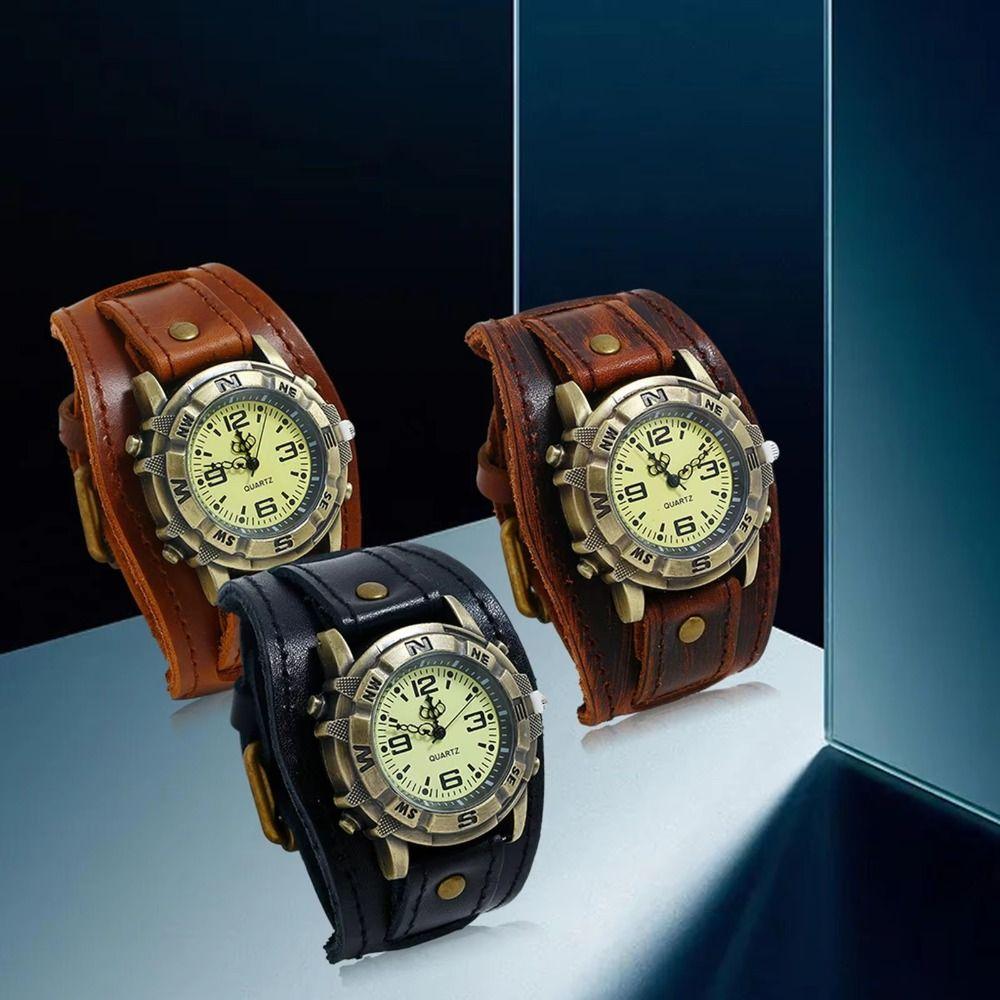 Black Brown Cowhide Bracelet Watch Cowhide Strap Watch Bracelet Leather Strap Watch Wristwatches