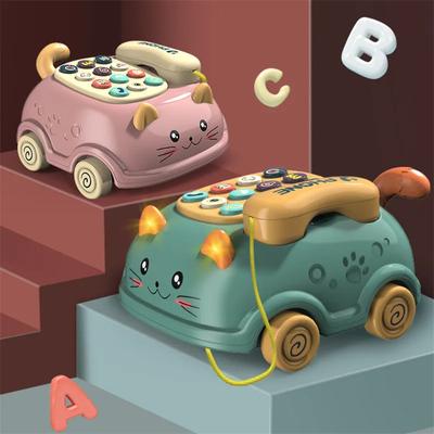Легкая музыка, детский мультяшный кот, игрушки для телефона, форма кошки, тянуть провод, телефон, автомобиль, многофункциональная развивающая игрушка