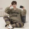 Модный милый дизайн пижамный костюм мужской осень зима коралловый флис утолщенный теплый мягкий мужской флисовый термо молодежный домашний комплект