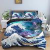 Wave Duvet Cover Set for Kids Teens Adult King Size Abstract Blue Ocean Comforter Cover Waves Sailing Moon Polyester Bedding Set