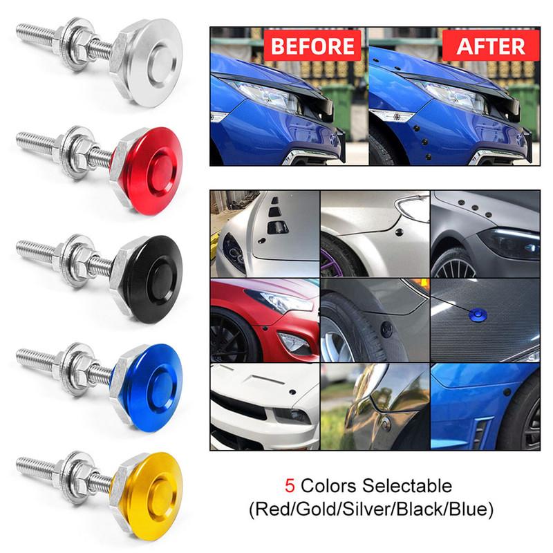 2x Universal Aluminum Bumper Quick Release Fasteners kit Fit for Car Trunk Fender Hatch Lid Black Engine Bonnet Lock Latch Clips