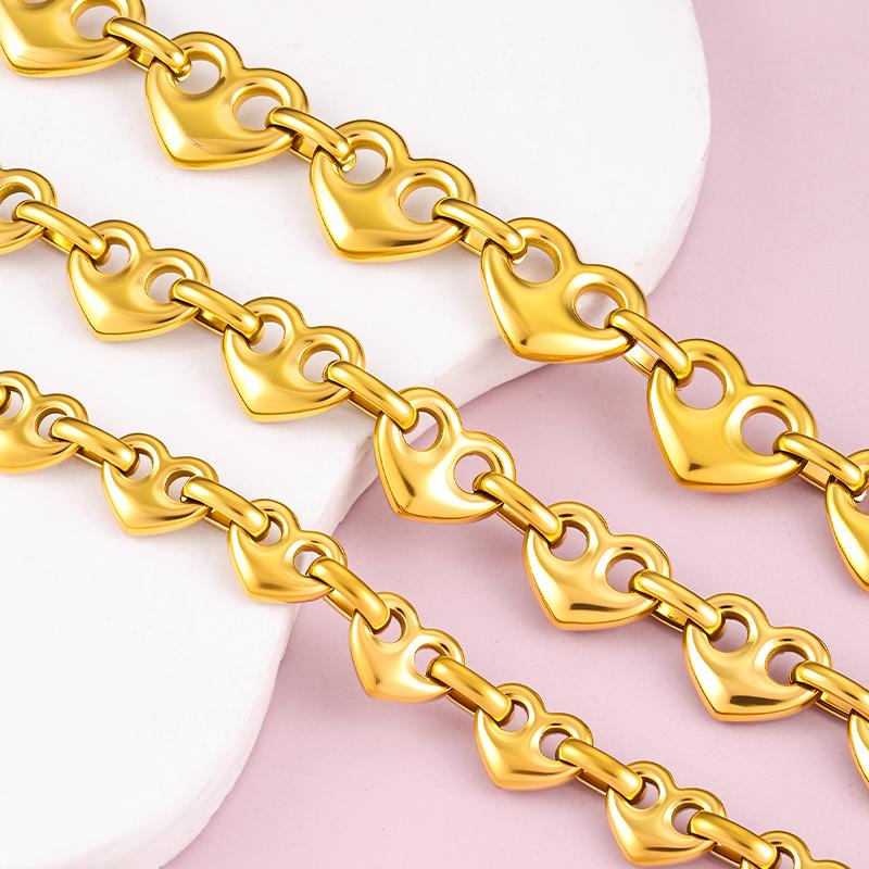 18k Gold Plated Stainless Steel Hollow Heart Link Chain Pig Nose Shape Accessories for Valentine Couple Necklace Jewelry Making