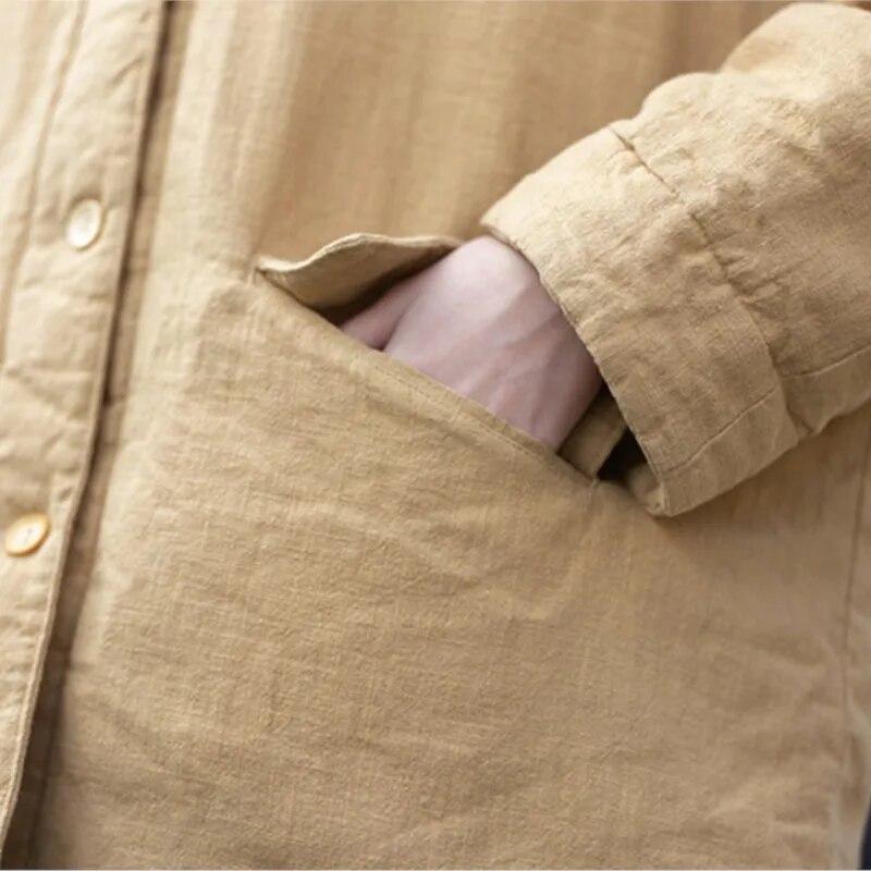 Johnature Женские зимние парки в китайском стиле с отложным воротником на пуговицах, теплые пальто с карманами и длинными рукавами, хлопковые парки