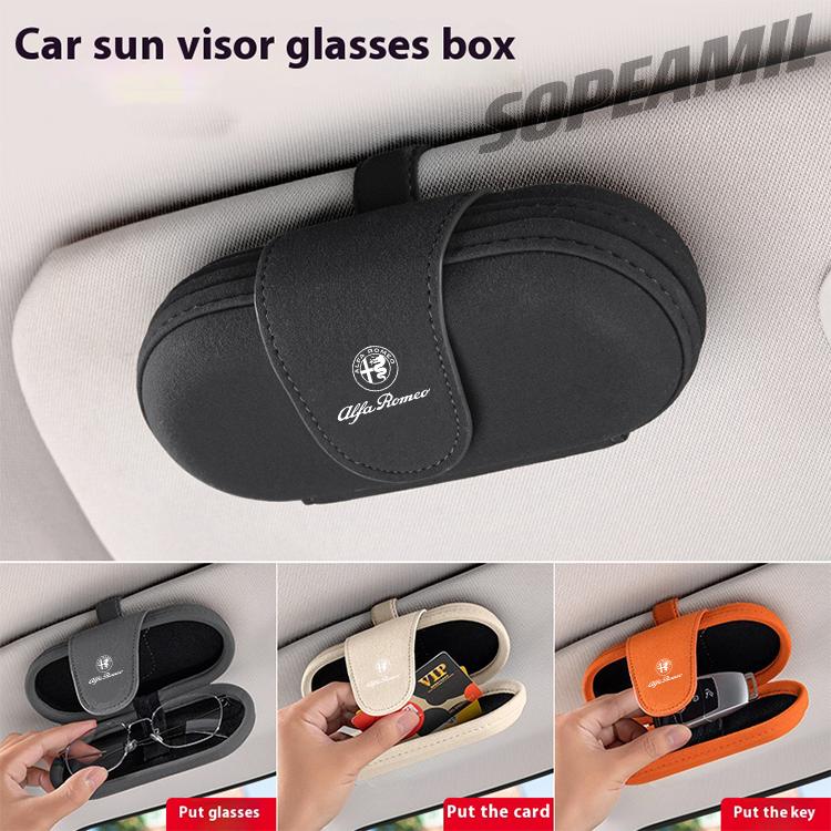 Car Suede Sunglasses Storage Box Visor Glasses Clip Alfa Romeo GT 147 156 159 Giulia Tonale Stelvio Giulietta Mito Milano Gloria wnp522