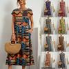 New Fashion Women's Loose Cotton and Linen Sleeveless Crew Neck Print Summer Dress