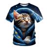 Удобная Мягкая Милая Кошка Летняя Футболка с Коротким Рукавом 3D Принт Круглый Вырез Повседневная Спортивная Мужская Женская Футболка