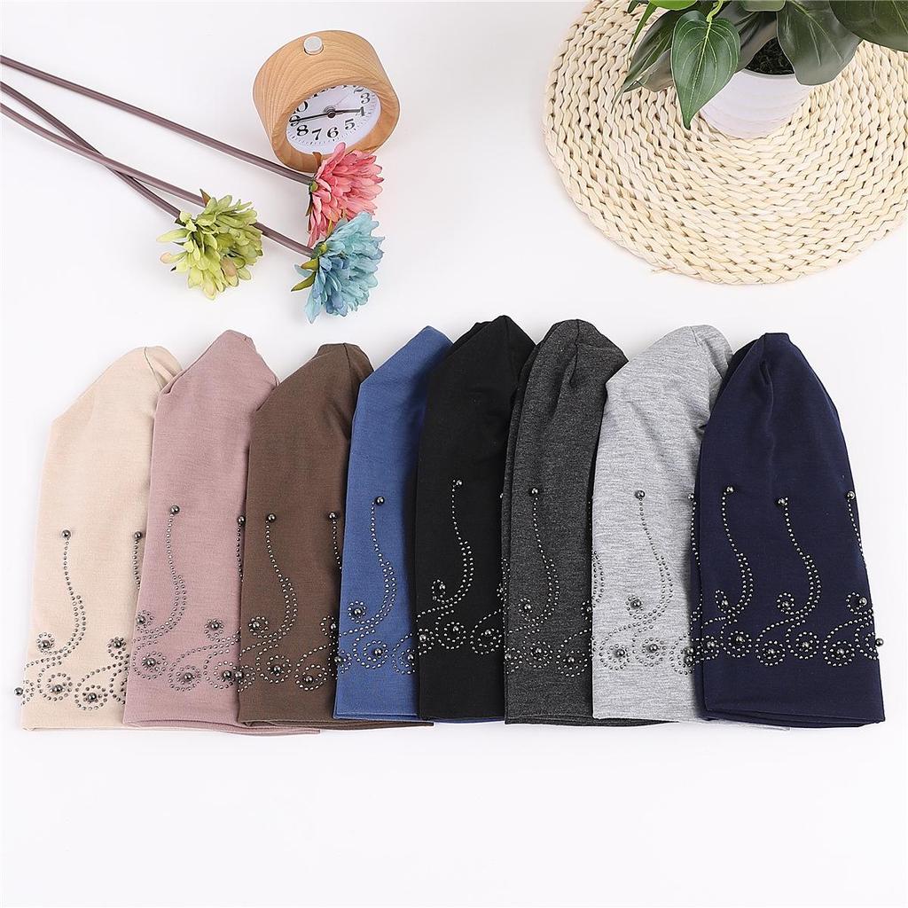 Женский весенне-осенний двухслойный хлопковый пуловер с жемчугом, теплый пуловер с тонким ворсом, теплая лунная шапка