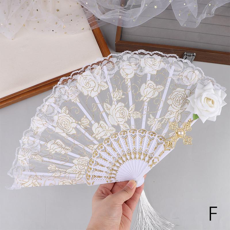 Женский кружевной веер Черно-белый тканевый складной веер с кисточками Складной ручной веер для танцев в старинном стиле Свадебный сувенир